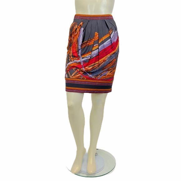 BCBGMAXAZRIA Women's Small Pleated Gray Printed Mini Skirt Abstract Office Work - Picture 1 of 6